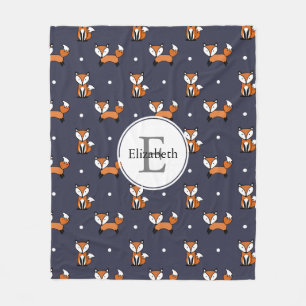Cute Woodland Foxes Polka Dots Personalised Fleece Blanket