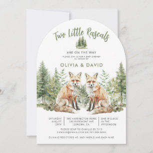 Cute Woodland Foxes Twins Baby Shower Invitation