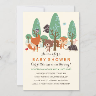 Cute Woodland Friends Baby Shower Invitation