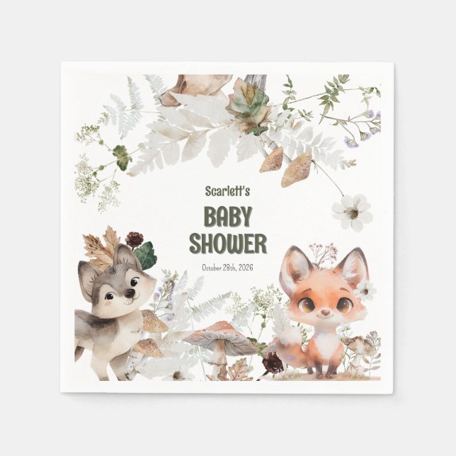 Cute Woodland Friends Baby Shower Napkin (Front)