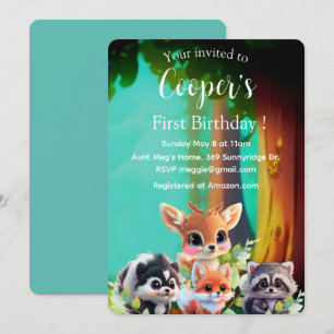 Cute Woodland friends fox skunk racoon deer