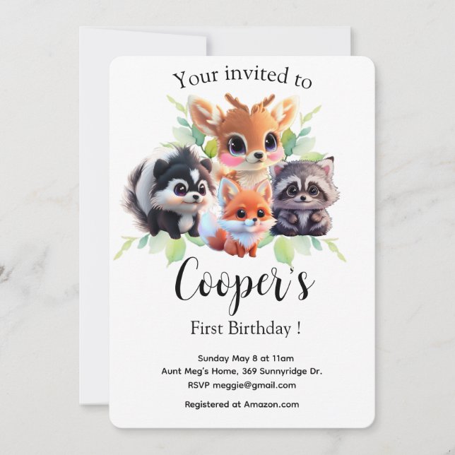 Cute Woodland friends fox skunk racoon deer (Front)