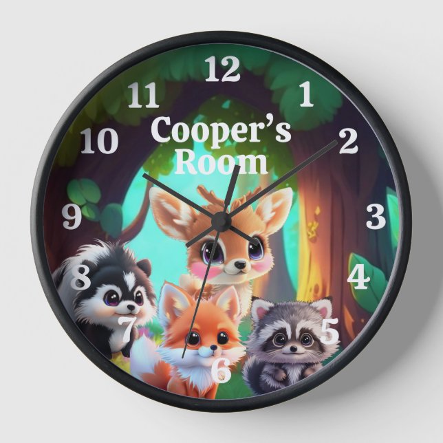 Cute Woodland friends fox skunk racoon deer Clock (Front)