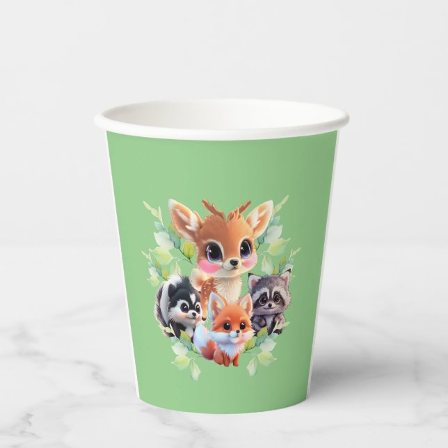 Cute Woodland friends fox skunk racoon deer Paper Cups (Front)