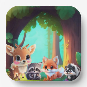 Cute Woodland friends fox skunk racoon deer Paper Plate