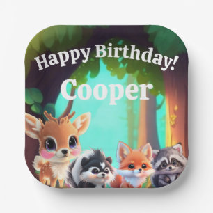 Cute Woodland friends fox skunk racoon deer Paper Plate