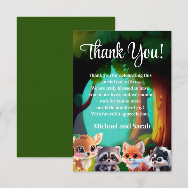 Cute Woodland friends fox skunk racoon deer Thank You Card (Front/Back)