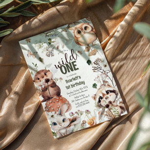 Cute Woodland Friends Wild One 1st Birthday Invitation