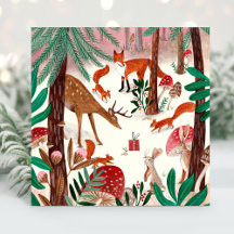 Cute Woodland green & pink woodland animals Forest