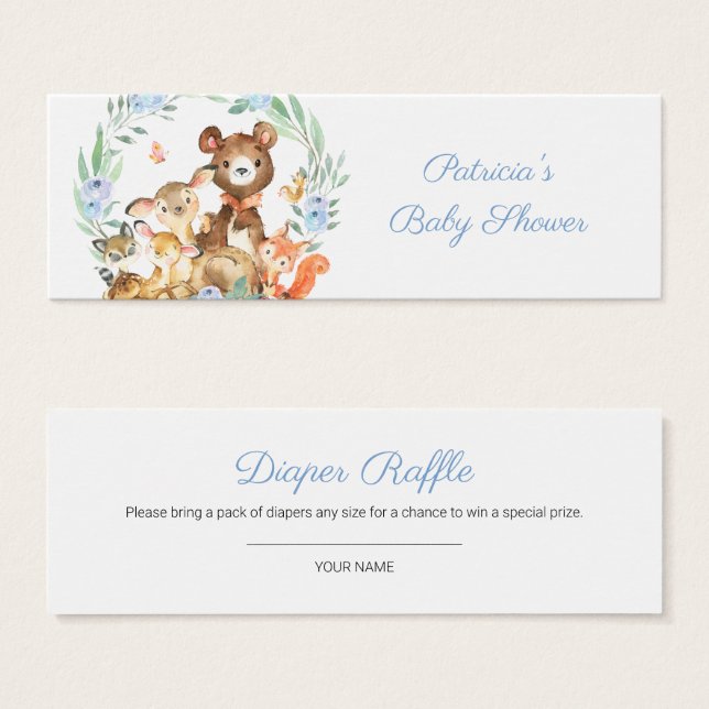 Cute Woodland Greenery Baby Shower Diaper Raffle (Front & Back)