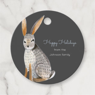 Cute Woodland Grey & blue Rabbit Holidays Favour Tags