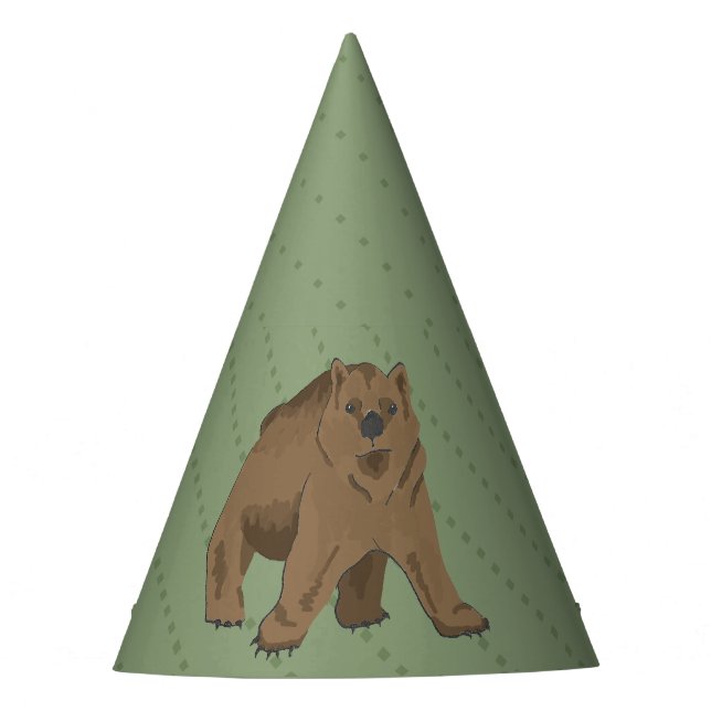 Cute Woodland Grizzly Bear Cub Party Hat (Front)