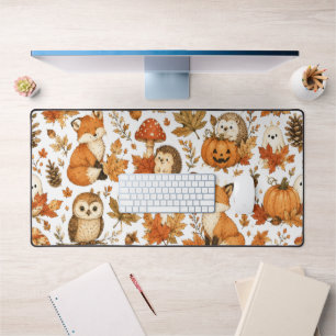 Cute Woodland Halloween Autumn Animals Desk Mat