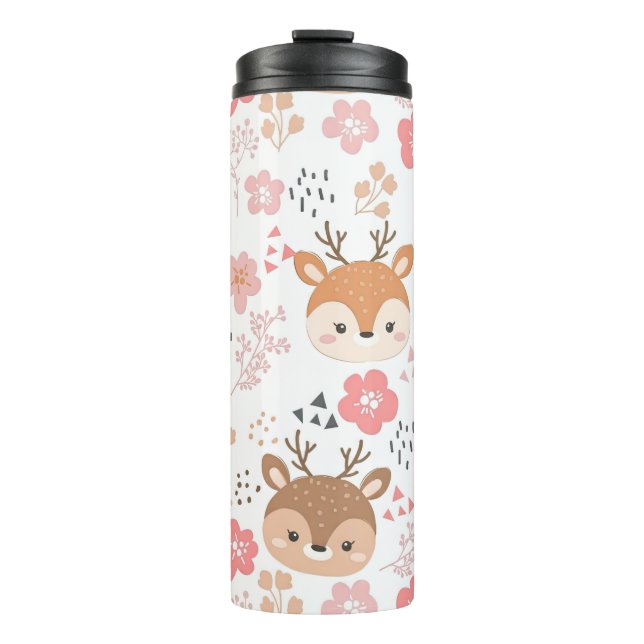 Cute Woodland Hedgehog and Flowers Thermal Tumbler (Front)