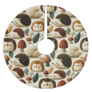 Cute Woodland Hedgehog and Mushroom Pattern Brushed Polyester Tree Skirt