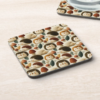 Cute Woodland Hedgehog and Mushroom Pattern Coaster