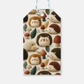 Cute Woodland Hedgehog and Mushroom Pattern Gift Tags