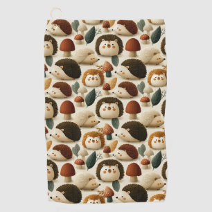 Cute Woodland Hedgehog and Mushroom Pattern Golf Towel