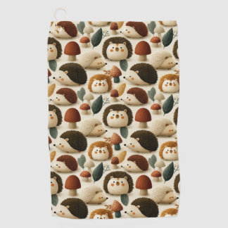 Cute Woodland Hedgehog and Mushroom Pattern Golf Towel
