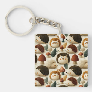 Cute Woodland Hedgehog and Mushroom Pattern Key Ring