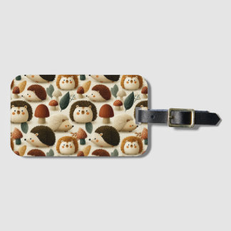 Cute Woodland Hedgehog and Mushroom Pattern Luggage Tag