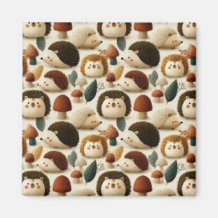 Cute Woodland Hedgehog and Mushroom Pattern Magnet