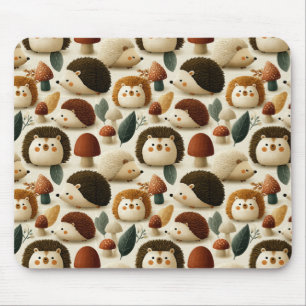 Cute Woodland Hedgehog and Mushroom Pattern Mouse Mat