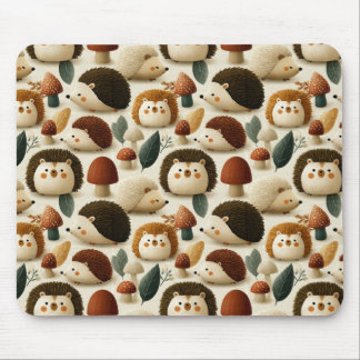 Cute Woodland Hedgehog and Mushroom Pattern Mouse Mat