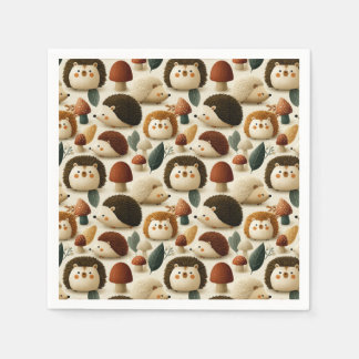 Cute Woodland Hedgehog and Mushroom Pattern Napkin