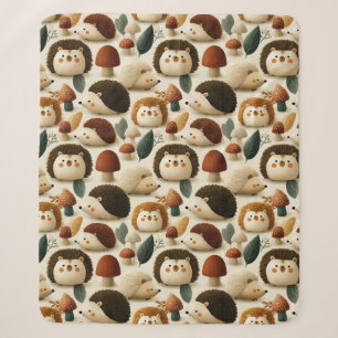 Cute Woodland Hedgehog and Mushroom Pattern Sherpa Blanket