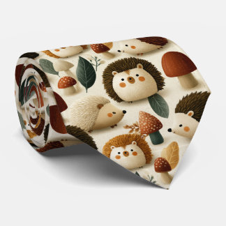 Cute Woodland Hedgehog and Mushroom Pattern Tie