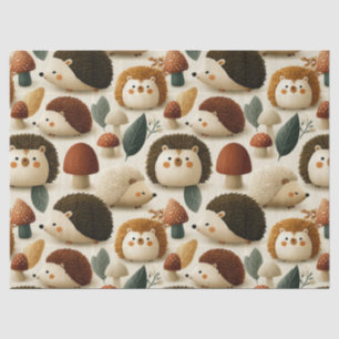 Cute Woodland Hedgehog and Mushroom Pattern Tissue Paper