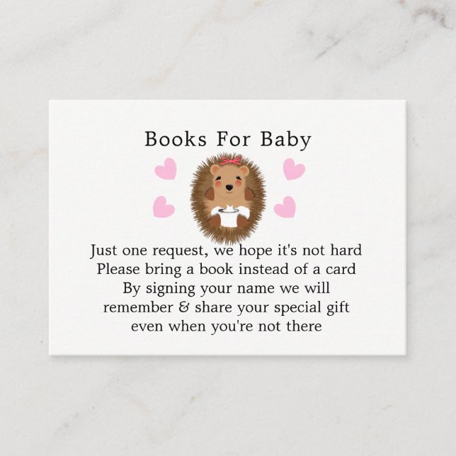 Cute Woodland Hedgehog Baby Shower Book Request Enclosure Card (Front)
