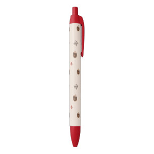 Cute Woodland Hedgehog & Mushroom Pattern Black Ink Pen