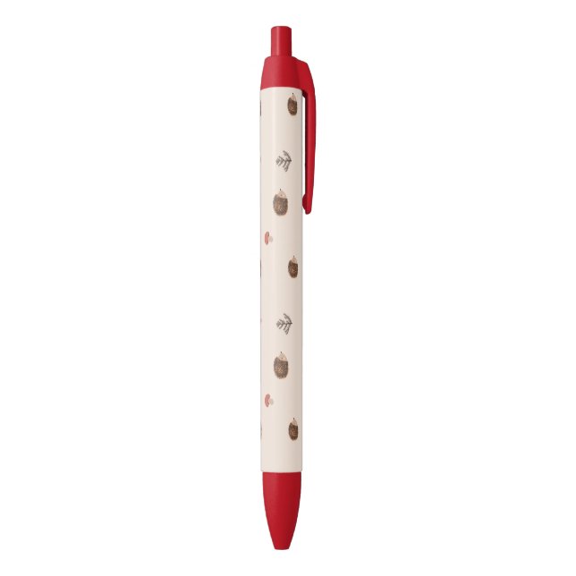 Cute Woodland Hedgehog & Mushroom Pattern Black Ink Pen (Bottom (Vertical))