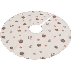 Cute Woodland Hedgehog & Mushroom Pattern Brushed Polyester Tree Skirt