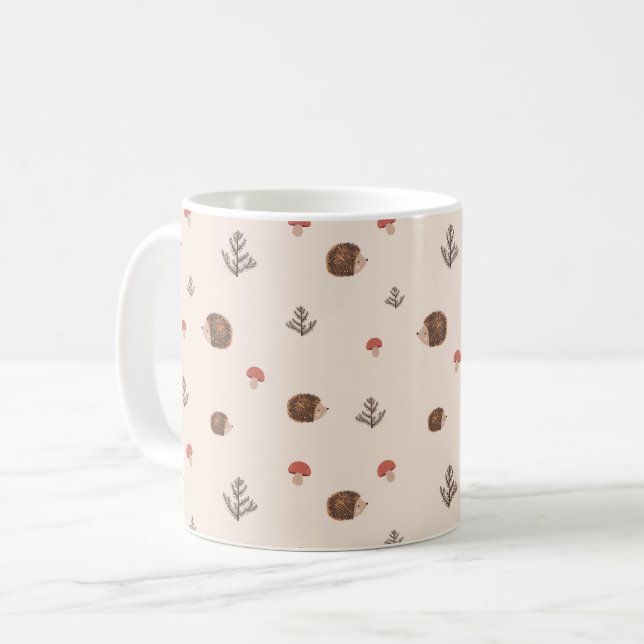 Cute Woodland Hedgehog & Mushroom Pattern Coffee Mug (Front Left)