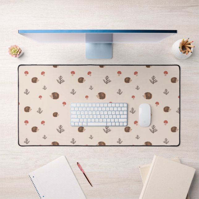 Cute Woodland Hedgehog & Mushroom Pattern Desk Mat (Office 1)