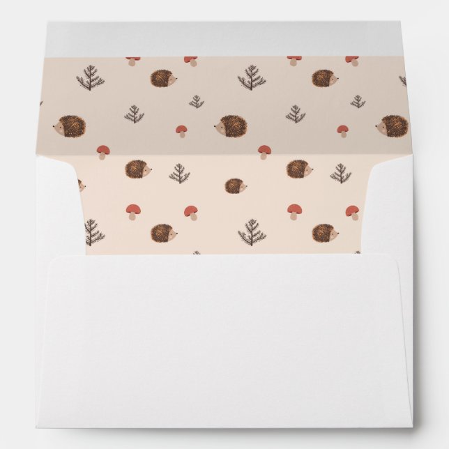 Cute Woodland Hedgehog & Mushroom Pattern Envelope (Back (Bottom))