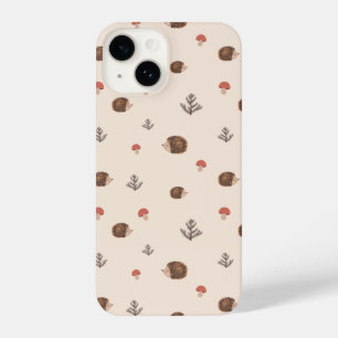 Cute Woodland Hedgehog & Mushroom Pattern iPhone 14 Case