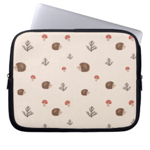 Cute Woodland Hedgehog & Mushroom Pattern Laptop Sleeve
