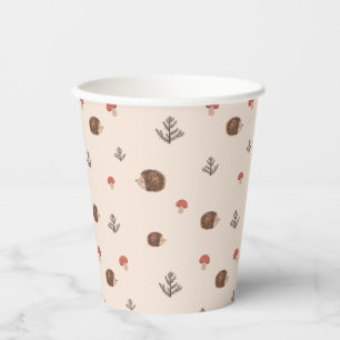 Cute Woodland Hedgehog & Mushroom Pattern Paper Cups