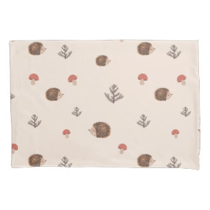 Cute Woodland Hedgehog & Mushroom Pattern Pillowcase