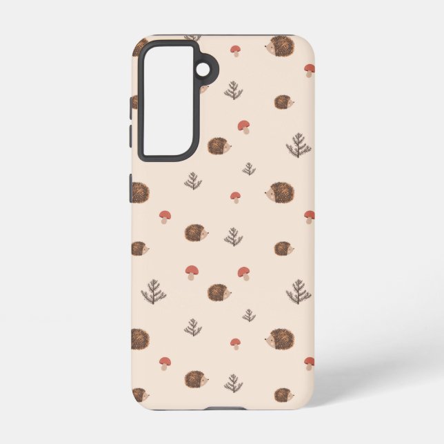 Cute Woodland Hedgehog & Mushroom Pattern Samsung Galaxy S21 Case (Back)