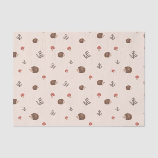 Cute Woodland Hedgehog & Mushroom Pattern Tissue Paper (Front)