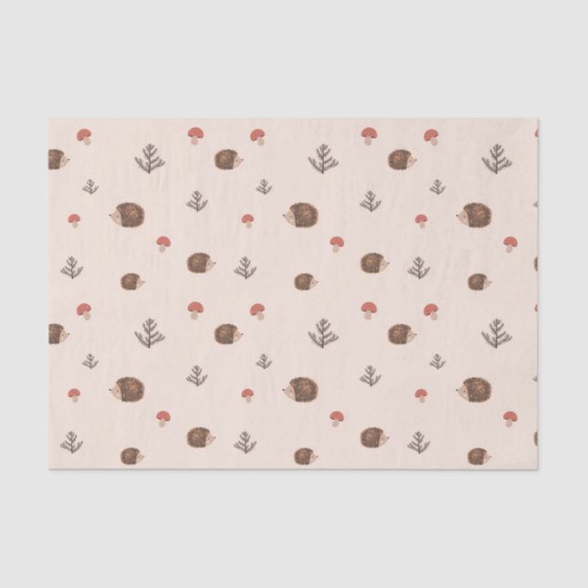 Cute Woodland Hedgehog & Mushroom Pattern Tissue Paper (Front)