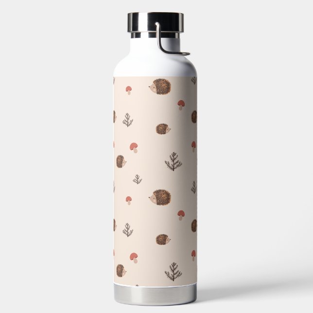 Cute Woodland Hedgehog & Mushroom Pattern Water Bottle (Left)