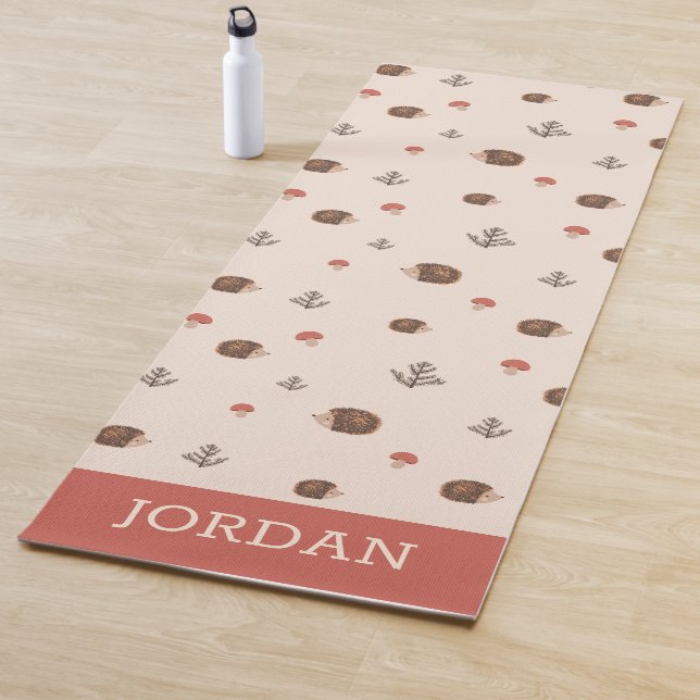 Cute Woodland Hedgehog & Mushroom Pattern Yoga Mat (In Situ)