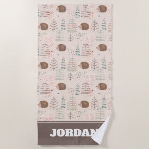 Cute Woodland Hedgehog Pattern Beach Towel