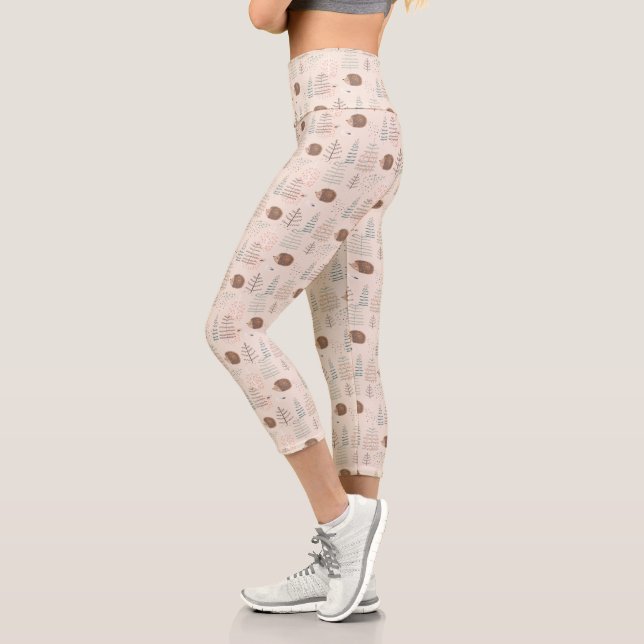 Cute Woodland Hedgehog Pattern Capri Leggings (Left)